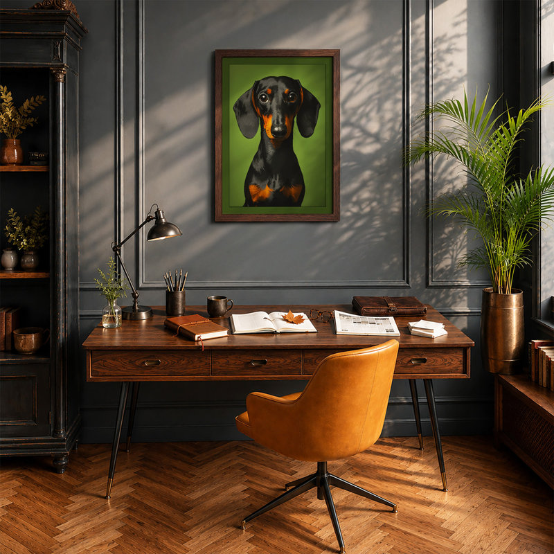 Dachshund Gaze Modern - Framed Print, Walnut, A1 - 84.1 x 59.4 cm