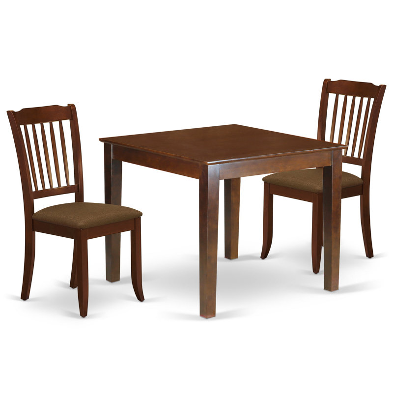 Ensemble de table de salle à manger 3 pièces pour petits espaces comprenant une table de salle à manger carrée et 2 chaises en tissu de lin, acajou
