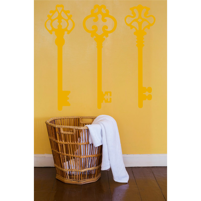 Décalcomanie murale clés squelettes, H 45 po x l 46 po x P 0,01 po, Jaune signalisation