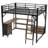 Queen Size Loft Bed with Desk and LED, Metal Loft Bed with Storage Shelves, Wardrobe and Storage Drawers for Boys Girls, Expect Arrival Date 2025/7/26-1646386291