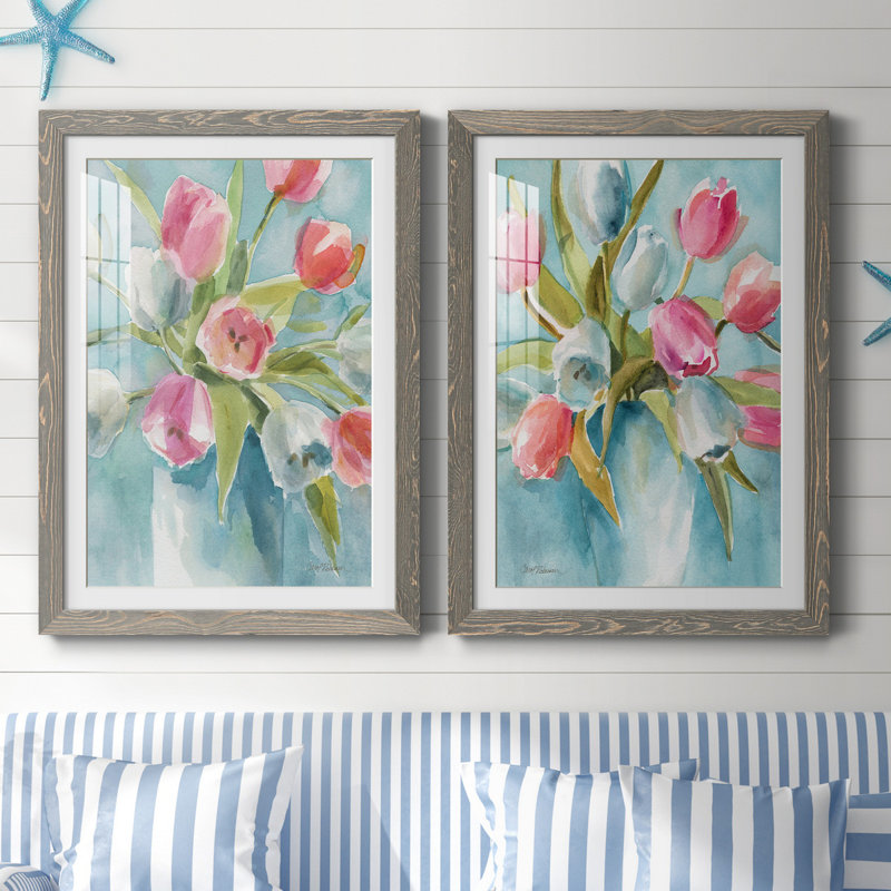 Today's Tulips I - ensemble de 2 reproductions d'art sur papier, Blanc, H 31,5 po x l 47 po x P 1,5 po, Cadre en papier gris