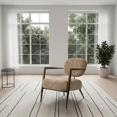 Chaise d'appoint compacte de style Mid-Century moderne avec dossier divisé et accoudoirs angulaires