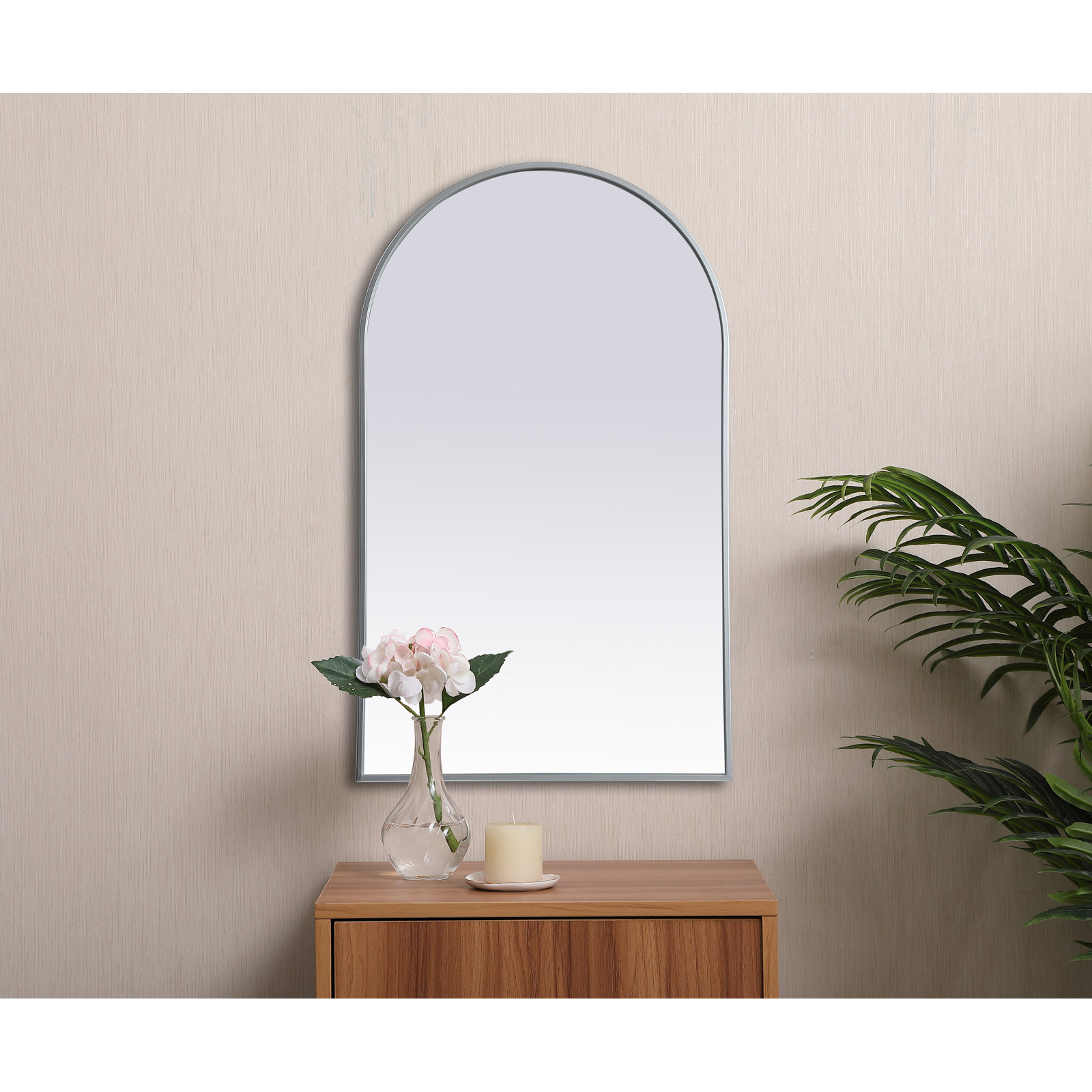 Sabine Metal Arch Wall Mirror, Silver, 40" x 24"