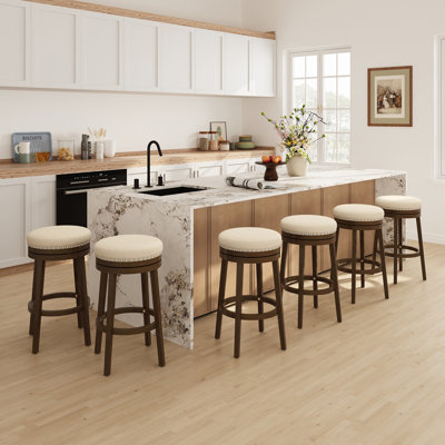 Upholstered Swivel Solid Wood Frame Bar Stool