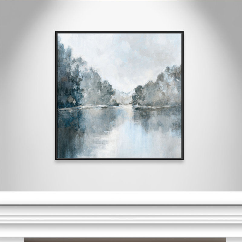 Whispers of the Blue Lake - Square Version Print par Luna Mavis, H 37,5 po x l 37,5 po, Cadre flottant noir