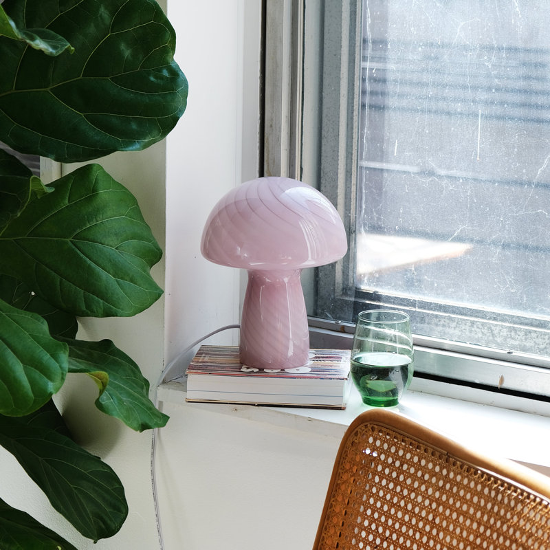 Glass Mushroom Table Lamp, Petite Close Top Jade Stripes, Lilac, Lilac