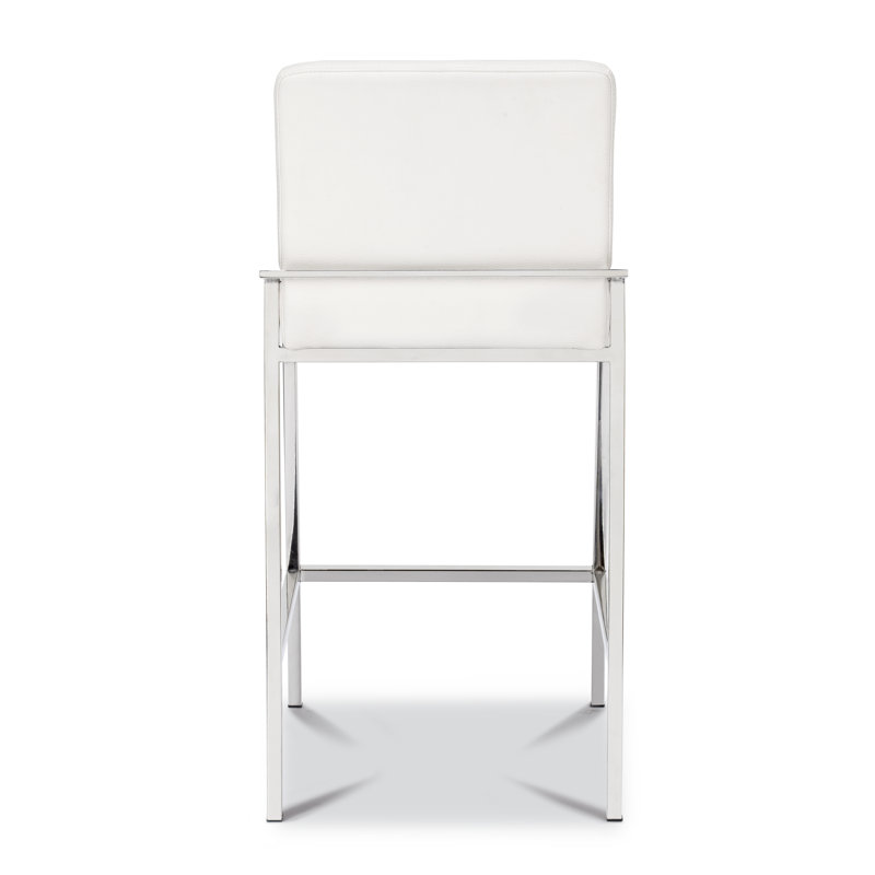Tabouret de bar Elie, Blanc, Acier inoxydable poli, Tabouret de bar (siège d'une hauteur de 30 po)