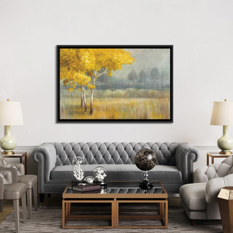 «Yellow Landscape» par Danhui Nai - reproduction d'art sur toile tendue, H 18 po x l 26 po x P 1,5 po, Toile avec cadre noir