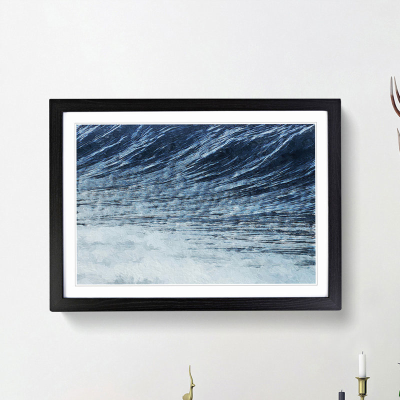 Rising of the Wave in Blue - Picture Frame Painting Print on MDF, Black Framed, 48cm H x 65cm W x 2cm D