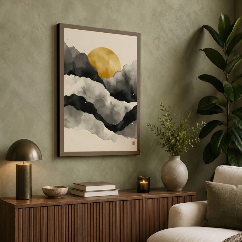 Sunset Over Silent Hills Japandi - Wrapped Canvas, 24x16 - 61.0 x 40.6 cm, Terracotta Border