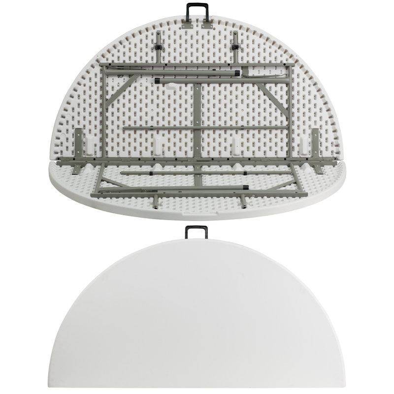 Granite White 60'' Round Bi-Fold Table with Metal Frame and Handle