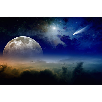 Full Moon And Comet - Wrapped Canvas Print