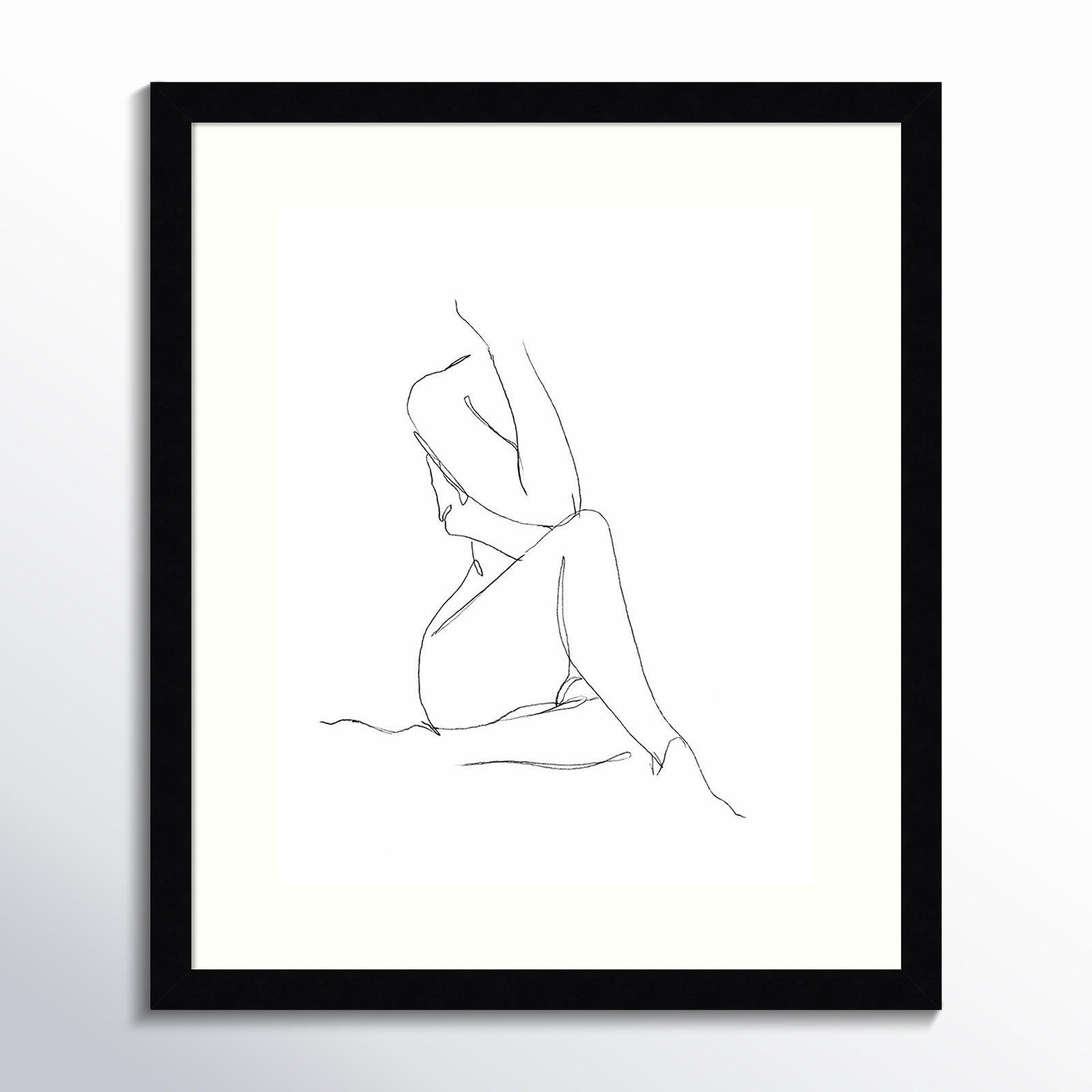 Nude Contour Sketch No. 1 Print, Black Framed Paper, 20" H x 17" W