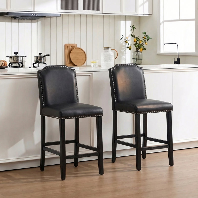 Tabouret de bar 24,5 po Mid-Century, Polyuréthane noir