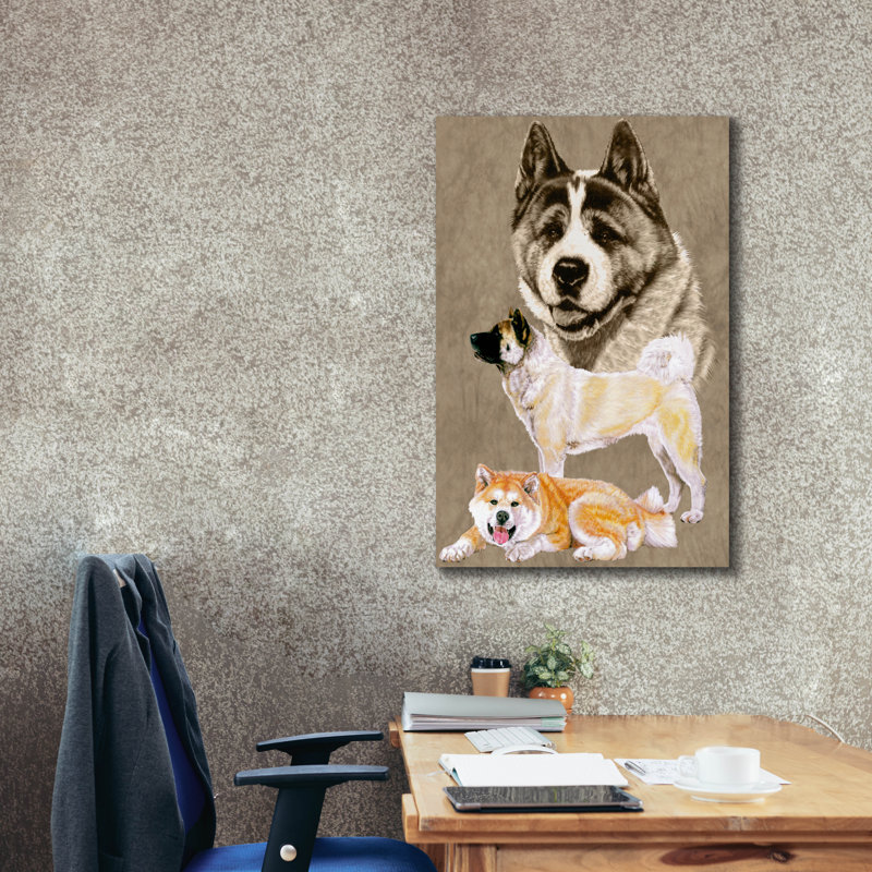 Akita sur toile par Barbara Keith, H 40 po x l 26 po x P 1,5 po