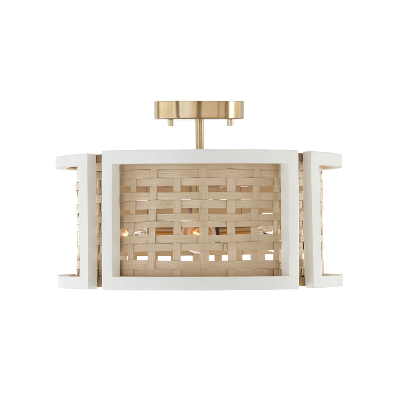 Luminaire suspendu 4 lumières l 16 po x H 11 po nantes en blanc plat et laiton fabriqué à partir de bois de manguier et de rotin