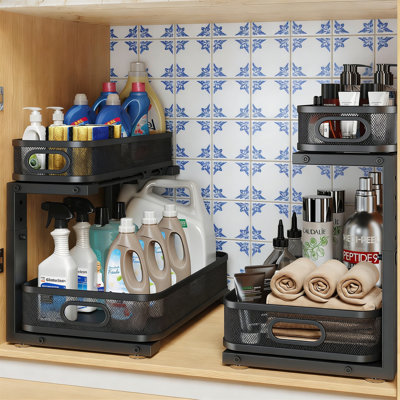 2-Pack 2-Tier Pull Out Under Sink Organizer, 15.7IN Depth, Black