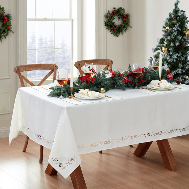 Holmwith Poinsettia Noel Laser Cut Tablecloth, White, 84" x 60"