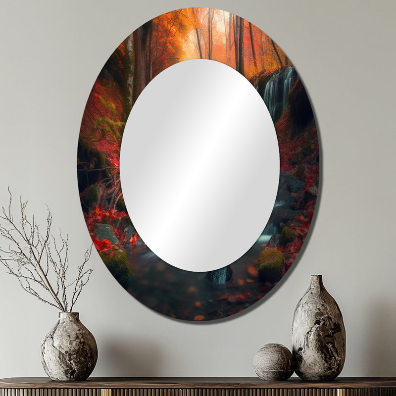 Miroir mural ovale Waterfall In Fall Forest I, 40 po x 30 po