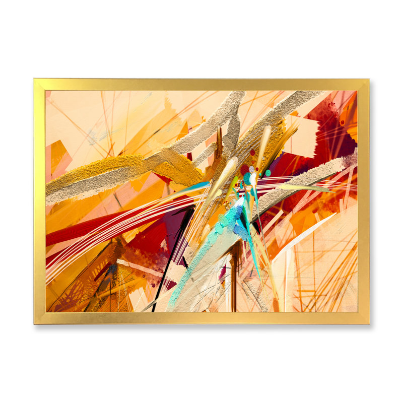 Brush Sunset Waves Impression II - Painting on Canvas, Gold Picture Framed, 12'' H x 20'' W x 1'' D
