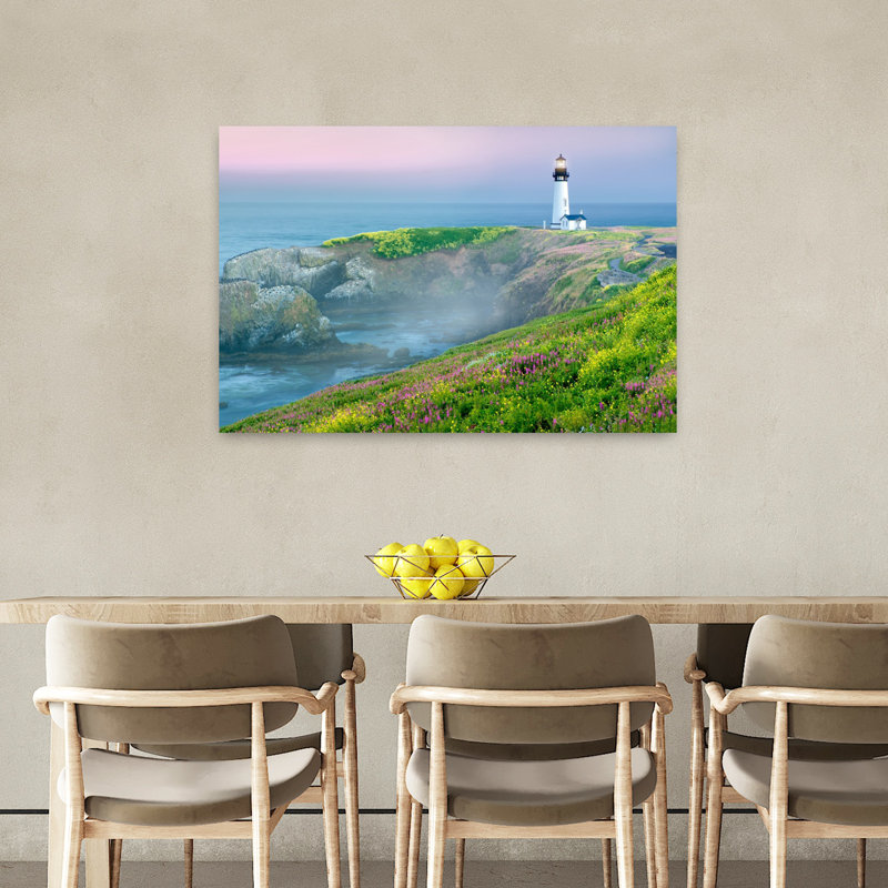 Art contemporain de paysage côtier abstrait de phare, H 24 po x l 36 po