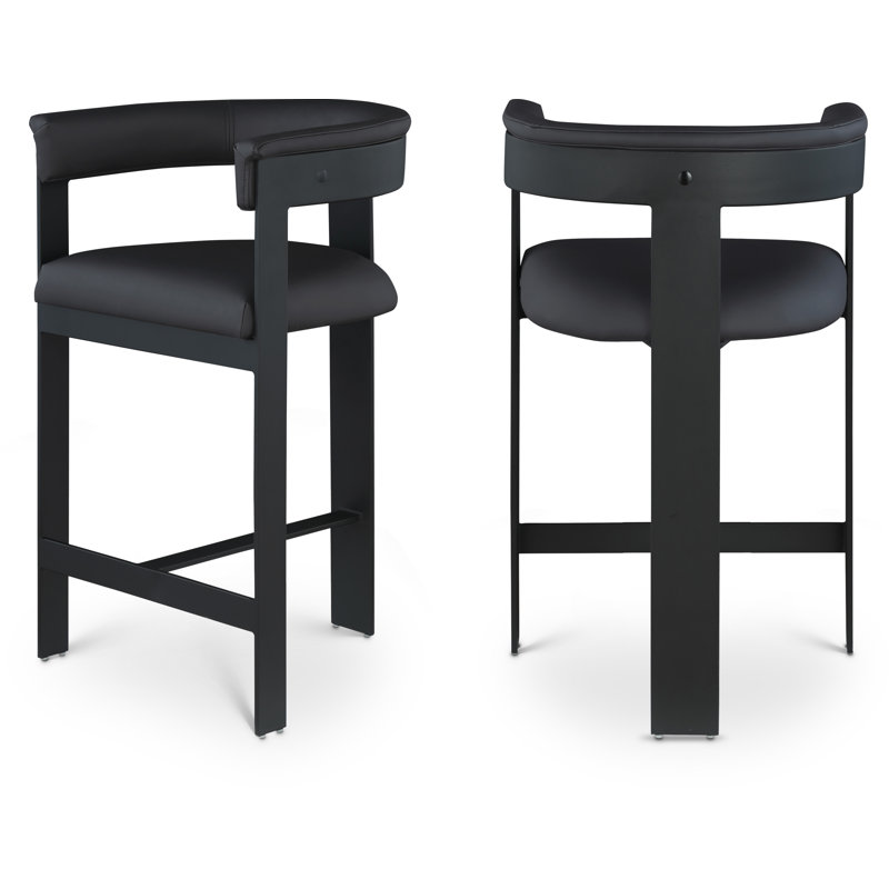 Tabouret de comptoir Romeo Hermi, Cuir végétalien noir, Thermolaquage noir mat