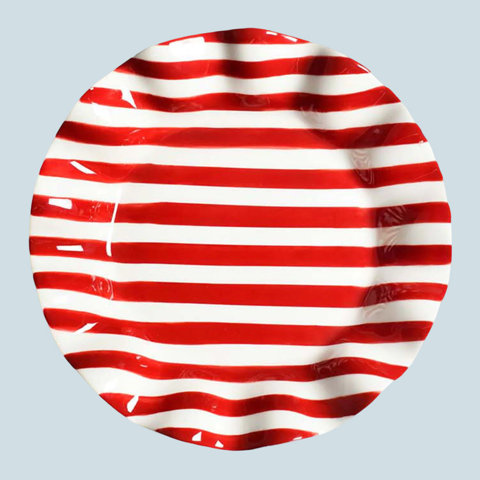 Red Stripe Drop Ruffle Dinner Plate