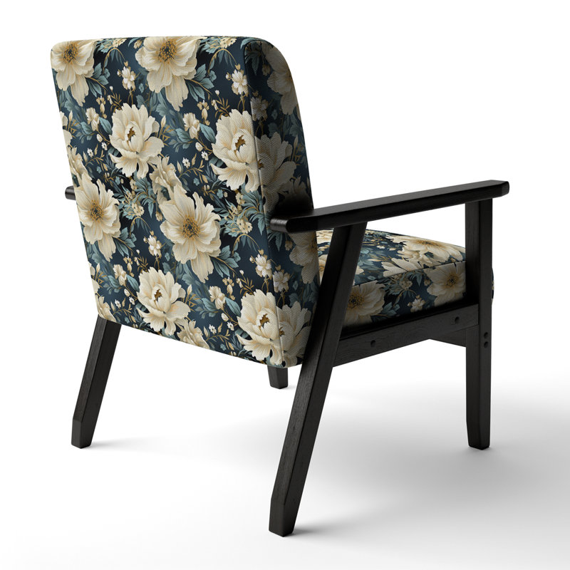 Cobalt Blue Scrollwork Swirls Victorian Pattern II - Upholstered Floral Accent Chair