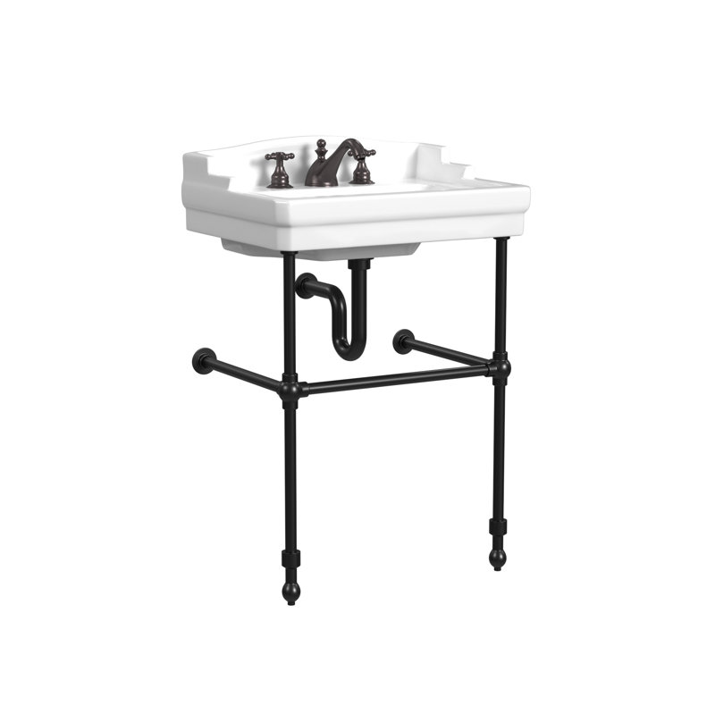 Cheviot Products Essex 24" Console Bathroom Sink with Overflow & Metal Base, Matte Black, 4" Centerset