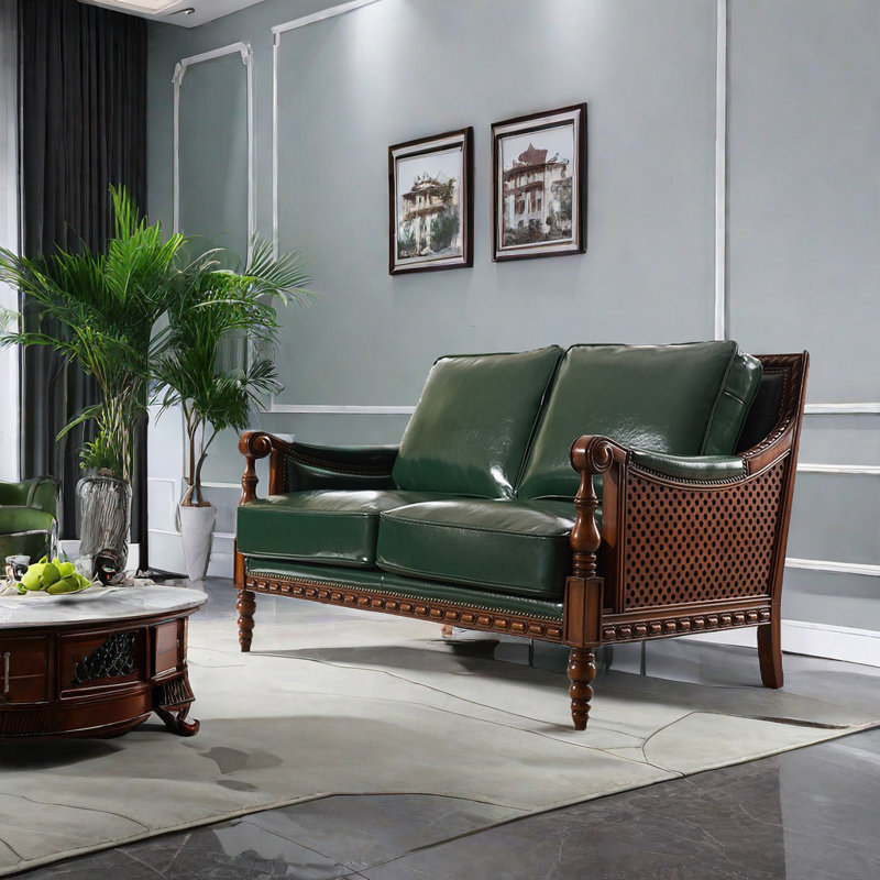 Causeuse en cuir véritable American, Vert foncé