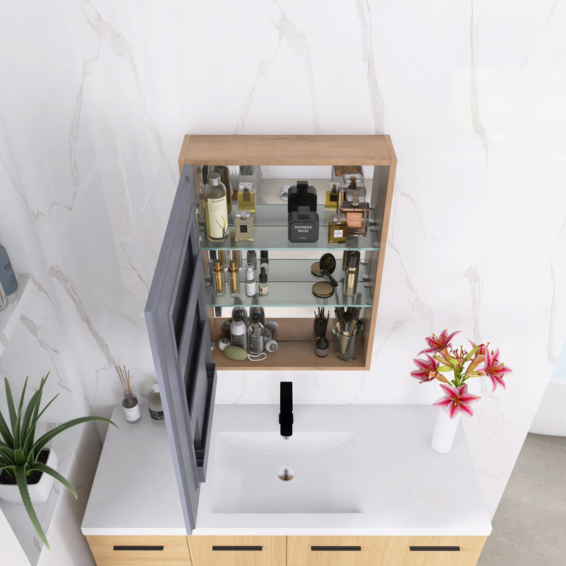 Pharmacie murale de 20 pouces avec porte miroir et tablettes en verre réglables