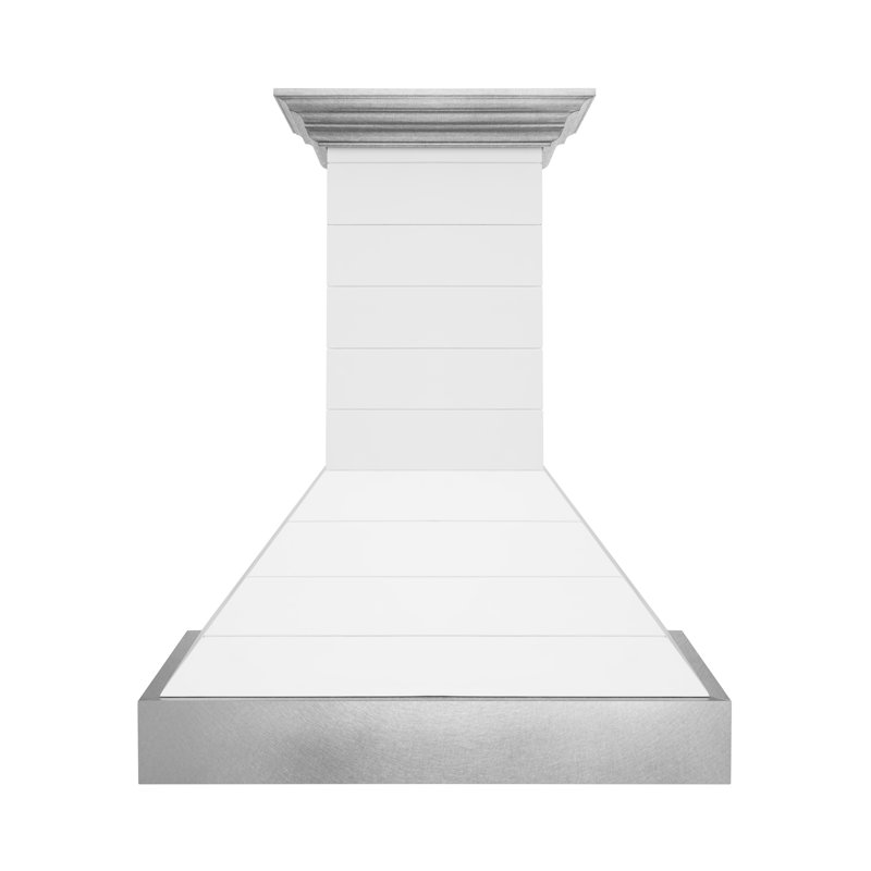 ZLINE 36 in. Wooden Wall Mount Range Hood in Rustic Shiplap Black Finish with Steel Accents, Bright White, 30"