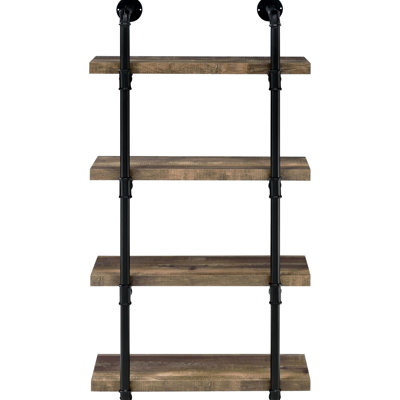 Rustic Black And Brown 4 Wall Shelf For Office Storage Display Mounted In Tone Use