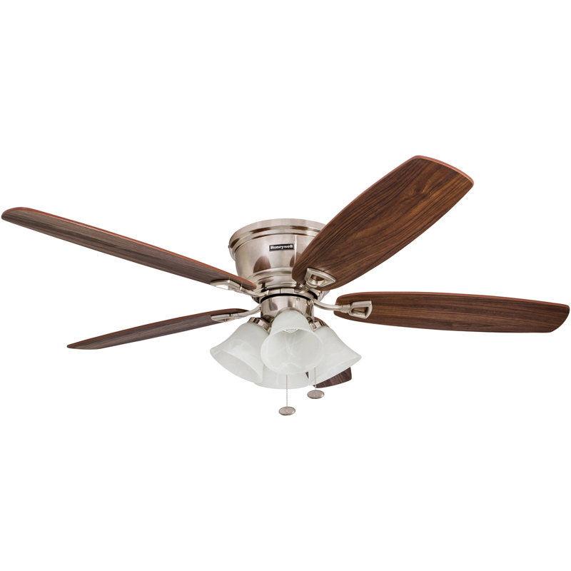 Glen Alden 52" Ceiling Fan with Light and Pull Chain, Brushed Nickel