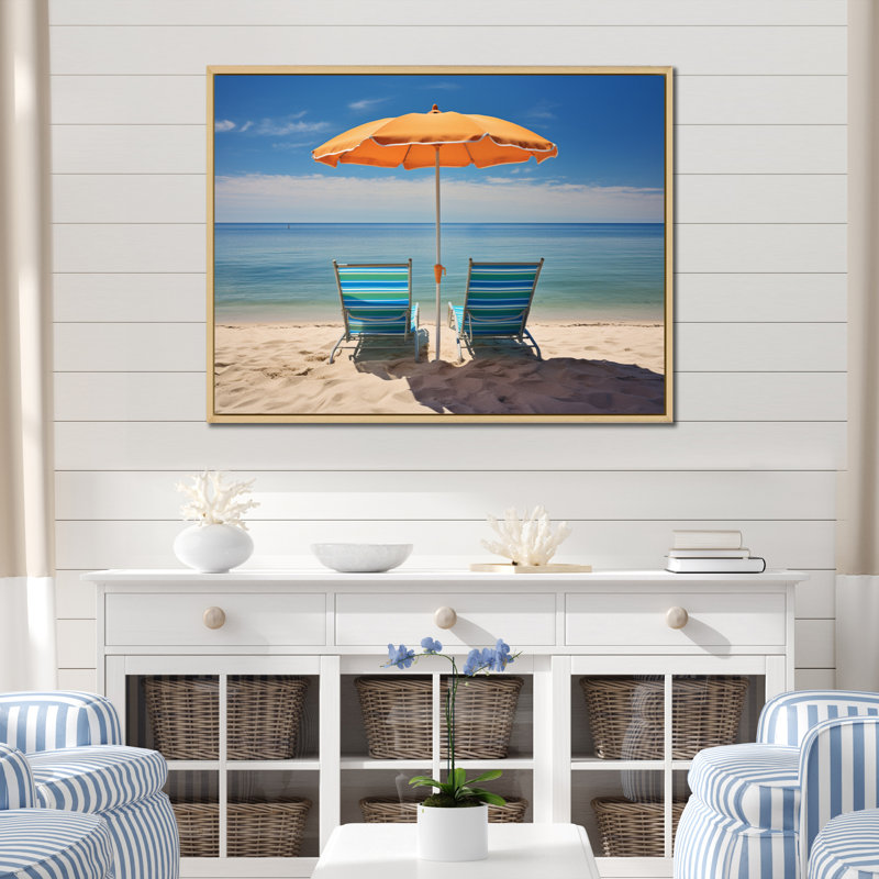 Chaises de plage bleu sarcelle II sur toile, Cadre naturel flottant, H 16 po x l 32 po x P 1 po