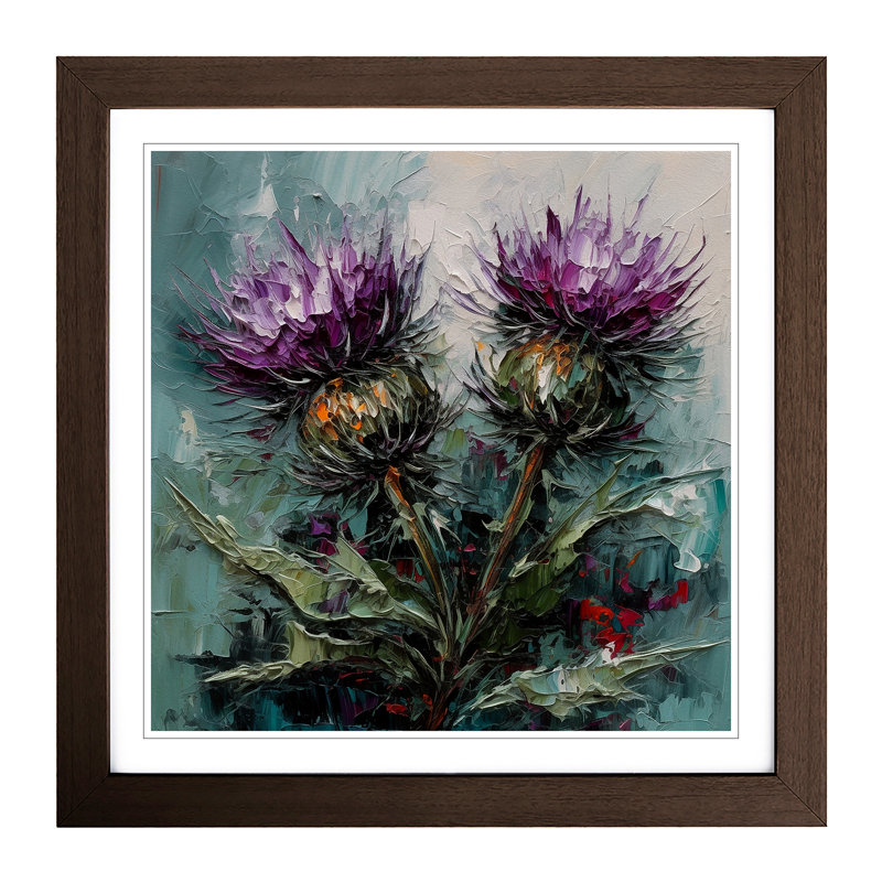 Thistle Palette Knife Painting No.1 - Framed Print, Walnut