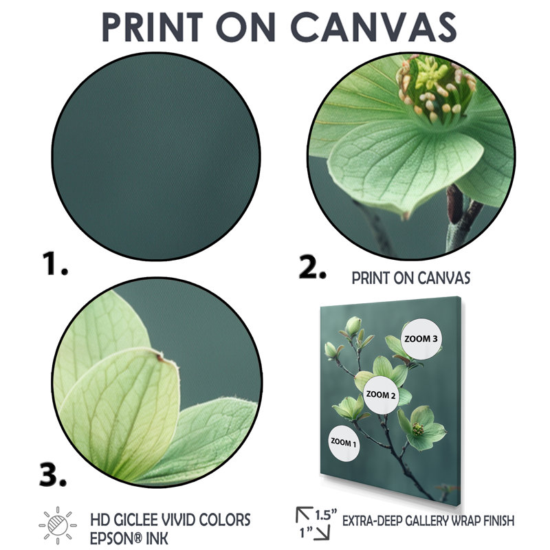 Photo hivernale de cornouiller monochrome vert gris - Cornouiller, Toile argentée avec cadre flottant