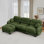 Canapé modulaire en L à 3 places avec repose-pieds, canapé en tissu de chenille confortable avec design plissé, mousse ergonomique haute densité, accoudoirs courbés et 2 coussins ronds, vert