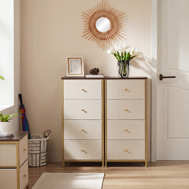 Commode de rangement 4 tiroirs Enegess, khaki