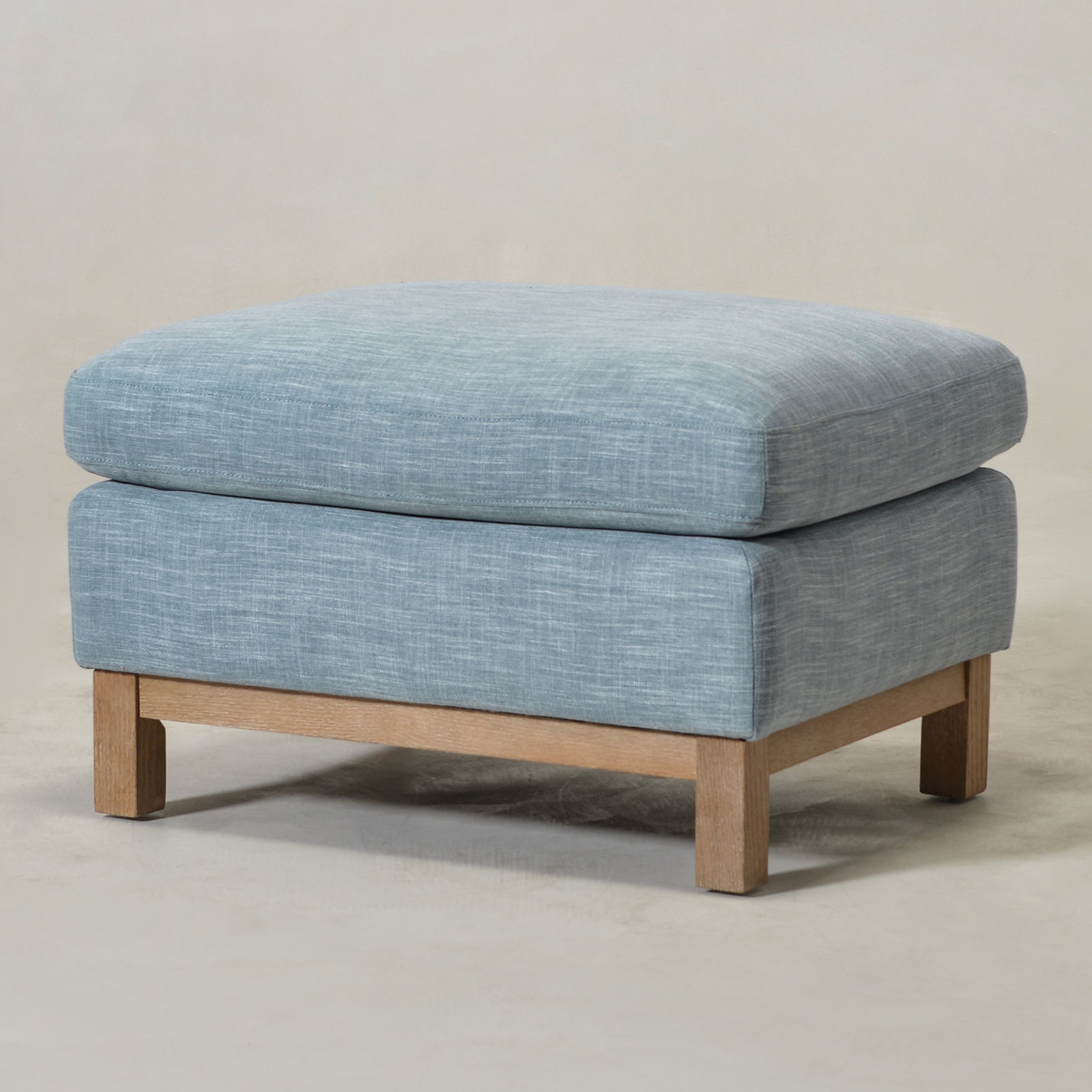 Cami 30" Upholstered Ottoman, Sky Blue Linen Blend