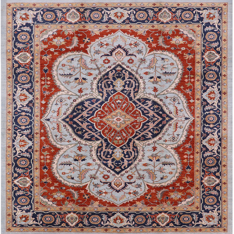 Tapis oriental rouge / bleu Lampron, Carré 4 pi