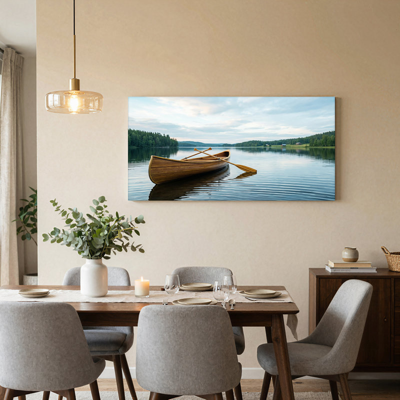 Art mural sur toile en bois avec canots, L 32 po x H 16 po