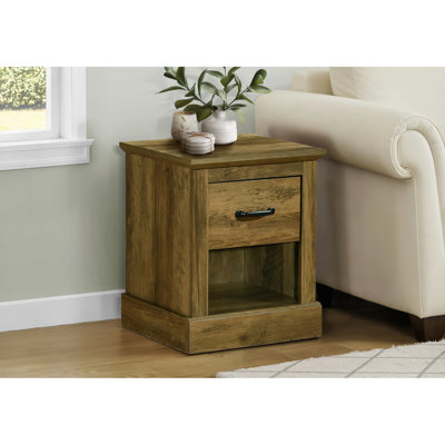 Table d'appoint, 53 cm de hauteur, stratifié chêne brun foncé, avec tiroir de rangement et tablette ouverte pour chambre à coucher.