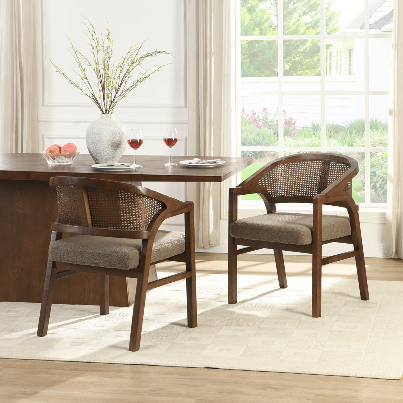 Chaises de salle à manger en bois Stanley avec dossier en canne et siège rembourré, Brun, Noyer