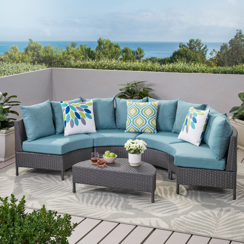Ensemble de conversation modulaire en rotin 5 pièces avec coussins Trafford