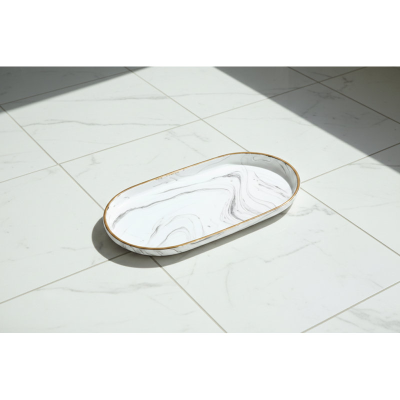 Vanity Tray - Non-Slip Marble Large, 8.19" W x 14.96" D x 0.63" H