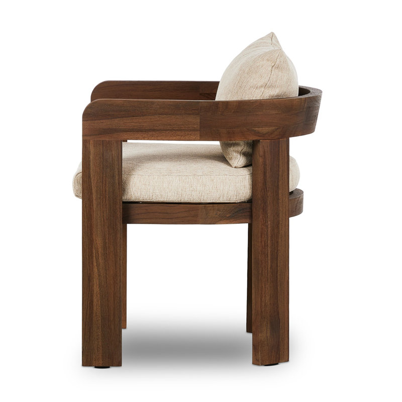 Jackson Teak Patio Dining Armchair with Cushion, Stained Toasted Brown Frame/Ellor Beige Cushion