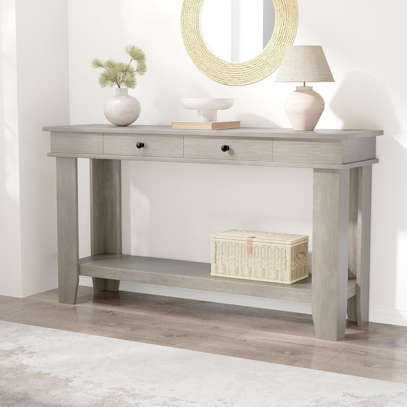 54-Inch Long Console Table, Wooden Entryway Table with 2 Drawers & Open Storage Shelf, for Entryway, Hallway, Living Room