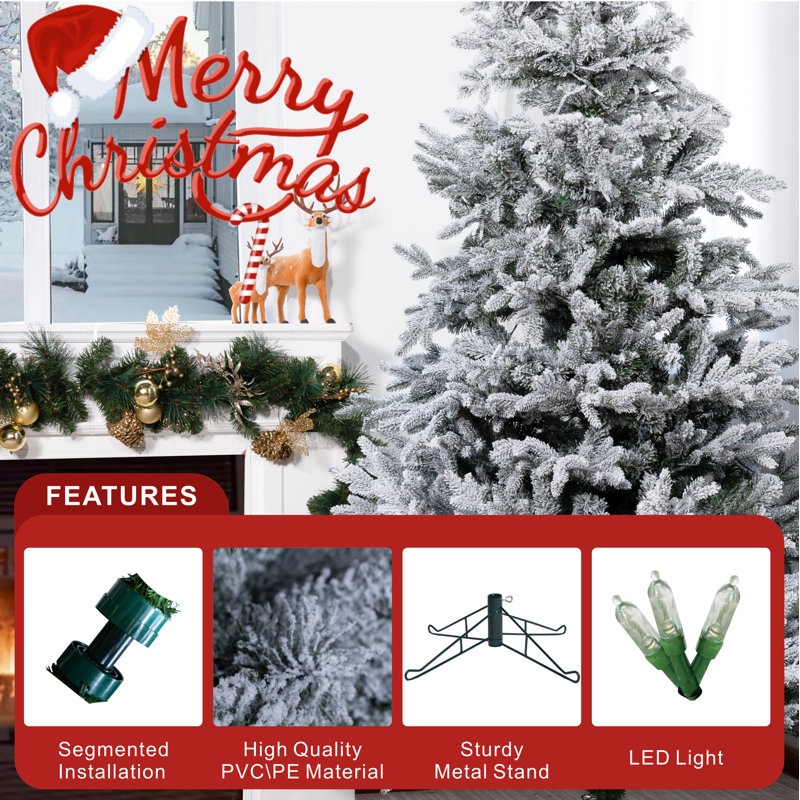 Arbre de Noël pin floqué, 7 pi