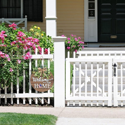 Welcome Sign Front Door Decoration, Rustic Round Wood Wreaths Wall Hanging Outdoor, Farmhouse, Porch, For Spring Summer Fall All Seasons Holiday Hallo
